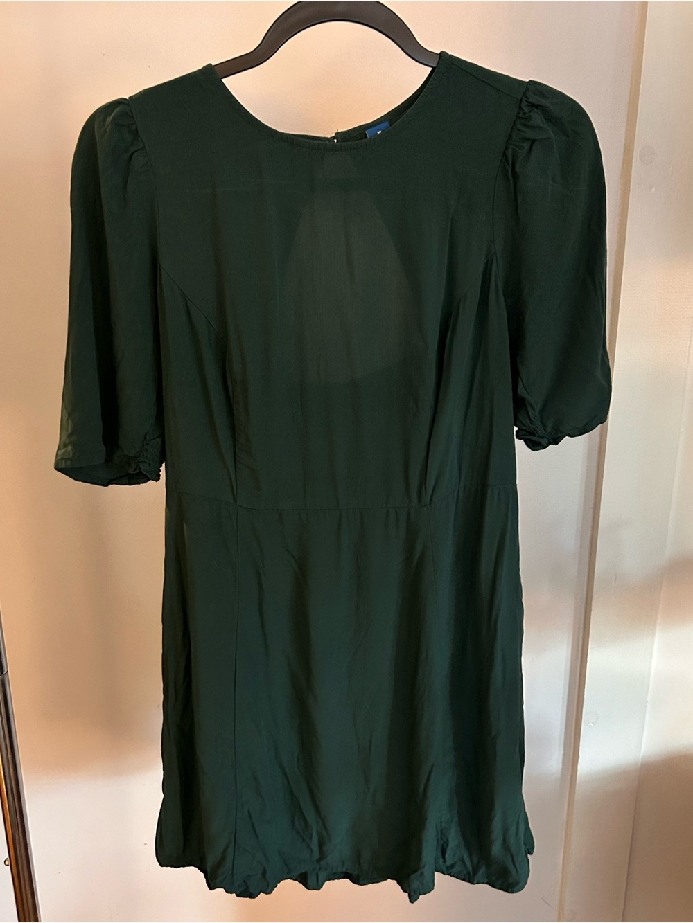 Old Navy Dark Green Mini Dress with Puff Sleeves